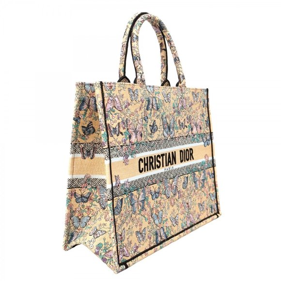 Christian Dior Book Tote Canvas Raffia Beige Multicolor Women's Bag - Picture 2 of 7